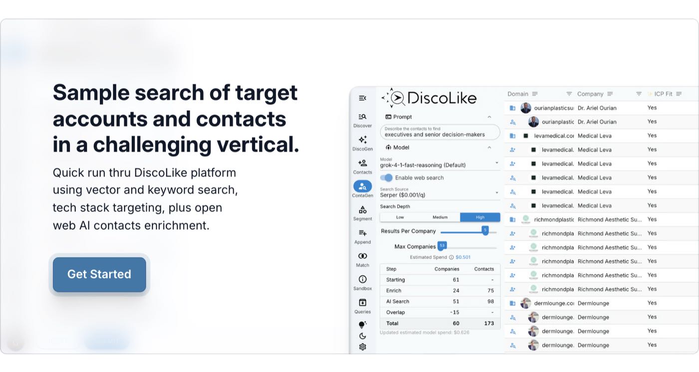 Sample search of target accounts and contacts in a challenging vertical.